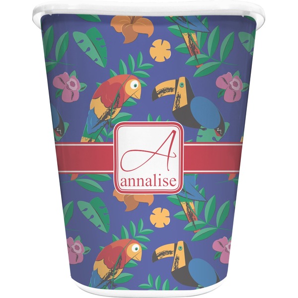 Custom Parrots & Toucans Waste Basket - Single Sided (White) (Personalized)