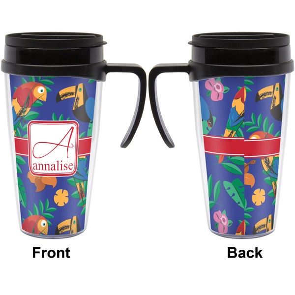 Parrots & Toucans Travel Mug with Black Handle - Approval