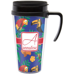 Parrots & Toucans Acrylic Travel Mug with Handle (Personalized)