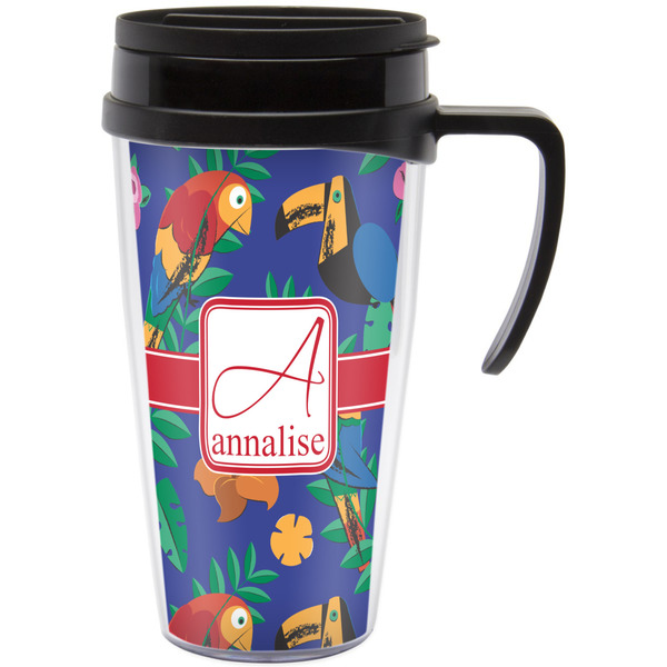 Custom Parrots & Toucans Acrylic Travel Mug with Handle (Personalized)