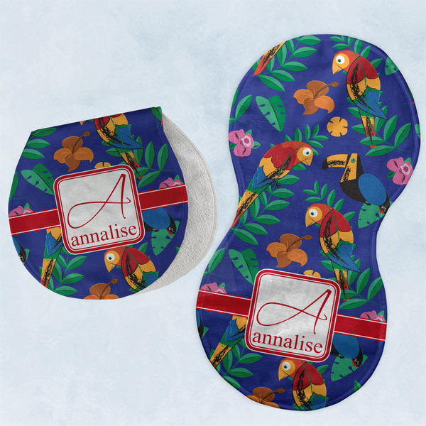 Custom Parrots & Toucans Burp Pads - Velour - Set of 2 w/ Name and Initial