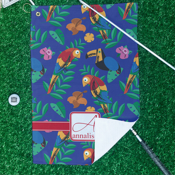 Parrots & Toucans Waffle Weave Golf Towel - In Context