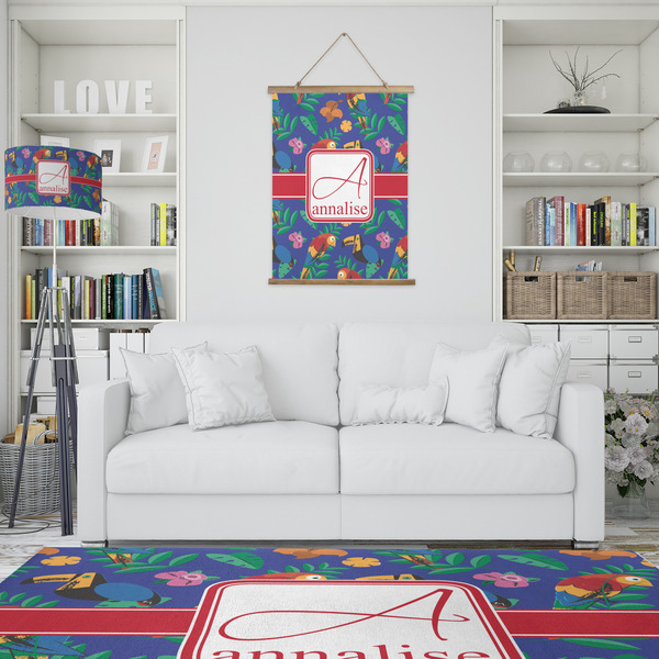 Parrots & Toucans Wall Hanging Tapestry - Portrait - IN CONTEXT
