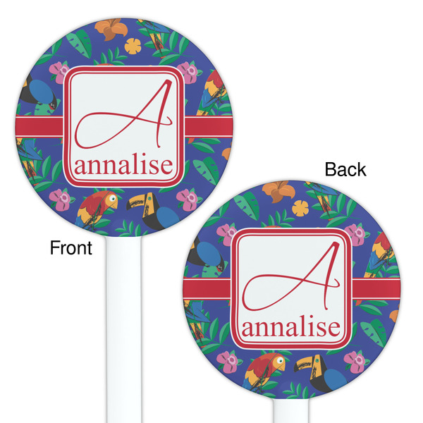 Parrots & Toucans White Plastic 5.5" Stir Stick - Double Sided - Round - Front & Back