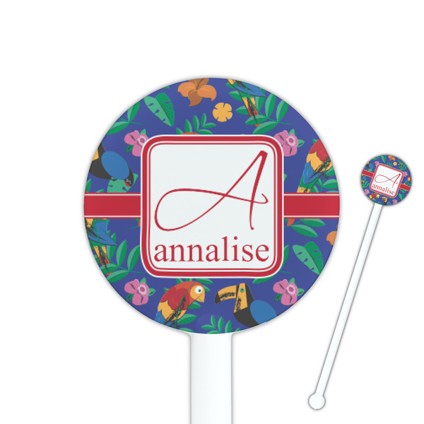 Custom Parrots & Toucans 5.5" Round Plastic Stir Sticks - White - Double Sided (Personalized)