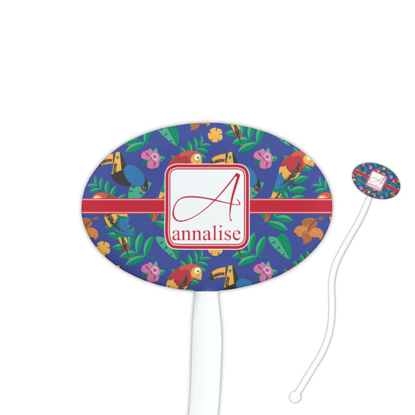 Custom Parrots & Toucans 7" Oval Plastic Stir Sticks - White - Double Sided (Personalized)