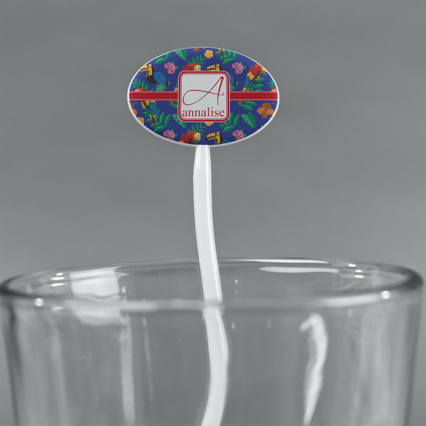Parrots & Toucans White Plastic 7" Stir Stick - Oval - Main