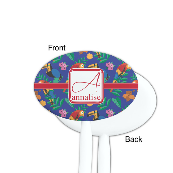 Parrots & Toucans White Plastic 7" Stir Stick - Single Sided - Oval - Front & Back