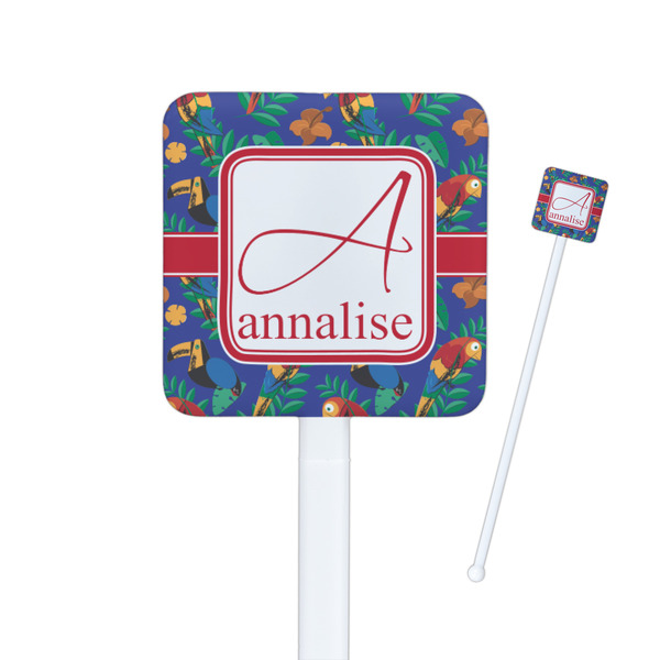 Custom Parrots & Toucans Square Plastic Stir Sticks (Personalized)