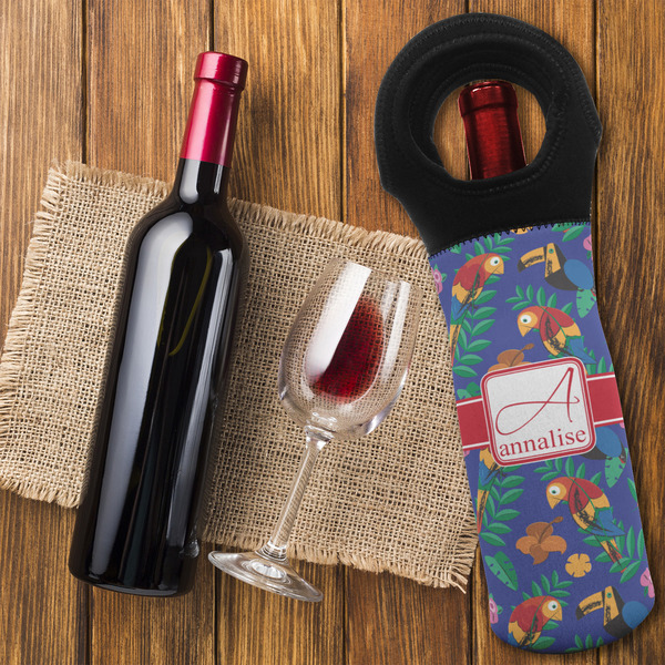 Parrots & Toucans Wine Tote Bag - FLATLAY