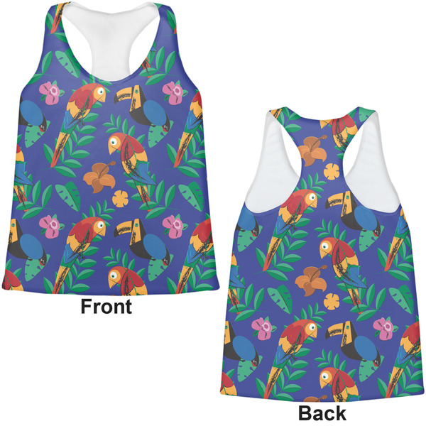 Parrots & Toucans Womens Racerback Tank Tops - Medium - Front and Back