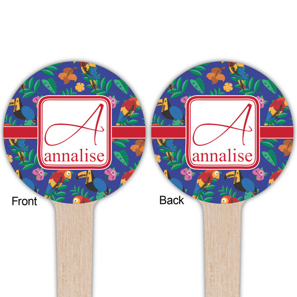 Parrots & Toucans Wooden 4" Food Pick - Round - Double Sided - Front & Back