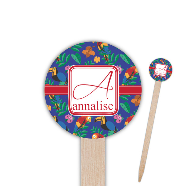 Custom Parrots & Toucans Round Wooden Food Picks (Personalized)