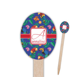 Parrots & Toucans Oval Wooden Food Picks - Single Sided (Personalized)