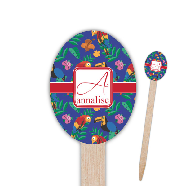 Custom Parrots & Toucans Oval Wooden Food Picks (Personalized)