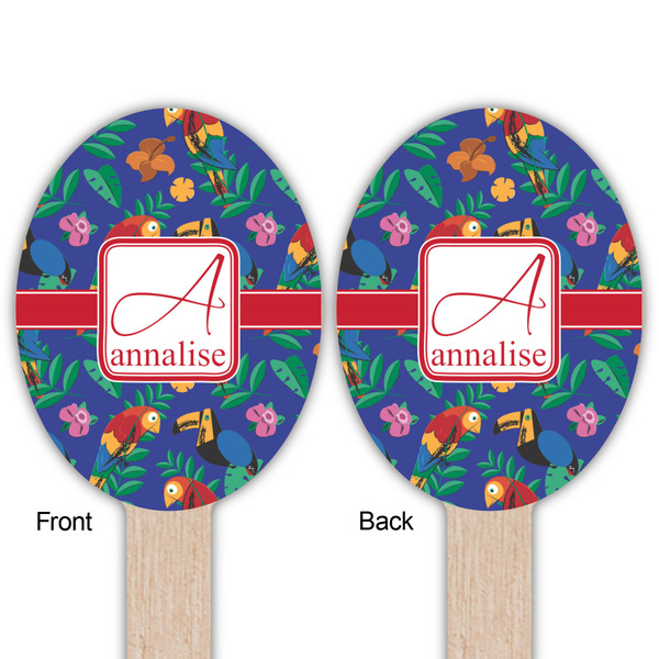 Parrots & Toucans Wooden Food Pick - Oval - Double Sided - Front & Back
