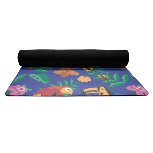 Parrots & Toucans Yoga Mat Rolled up Black Rubber Backing