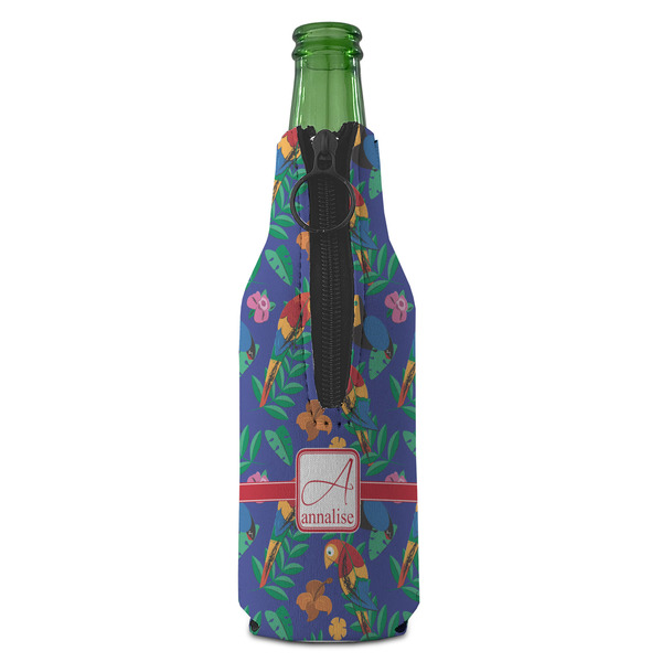 Parrots & Toucans Zipper Bottle Cooler - BACK (bottle)