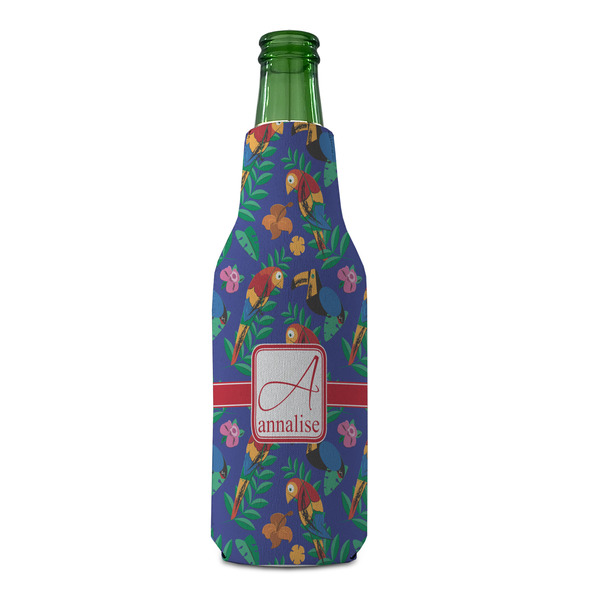 Parrots & Toucans Zipper Bottle Cooler - FRONT (bottle)