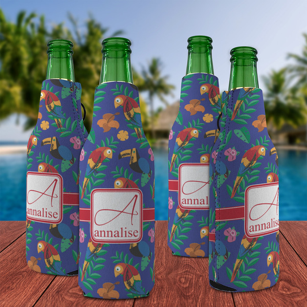 Parrots & Toucans Zipper Bottle Cooler - Set of 4 - LIFESTYLE