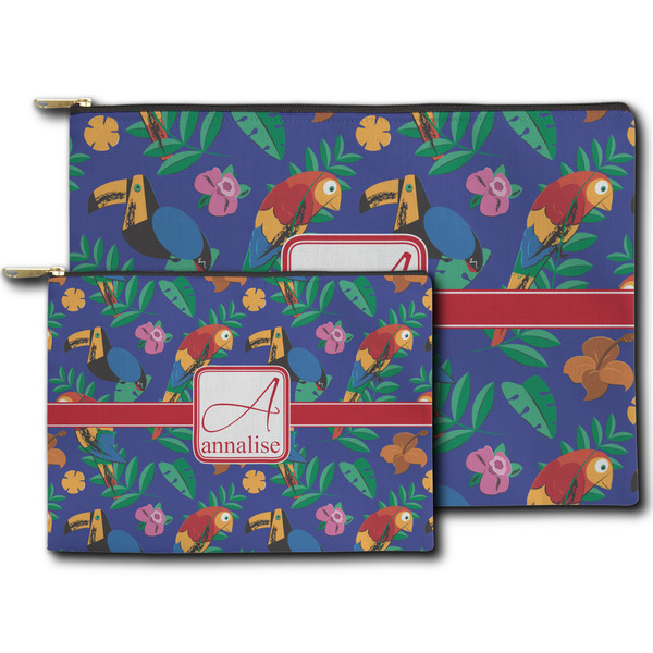 Parrots & Toucans Zippered Pouches - Size Comparison