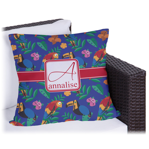 Custom Parrots & Toucans Outdoor Pillow (Personalized)