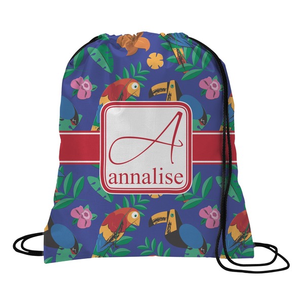 Custom Parrots & Toucans Drawstring Backpack - Medium (Personalized)