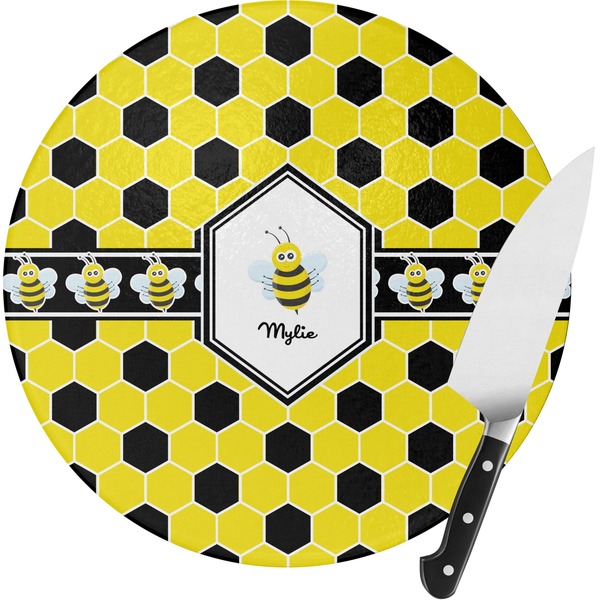 Custom Honeycomb Round Glass Cutting Board - Small (Personalized)
