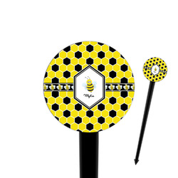 Honeycomb 4" Round Plastic Food Picks - Black - Single Sided (Personalized)