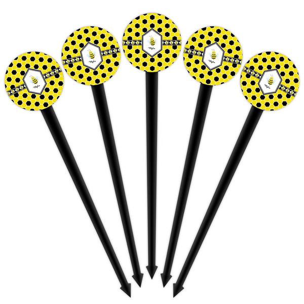 Honeycomb Black Plastic 4" Food Pick - Round - Fan View