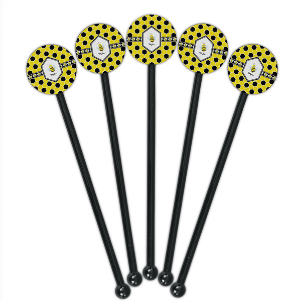 Honeycomb Black Plastic 5.5" Stir Stick - Round - Fan View