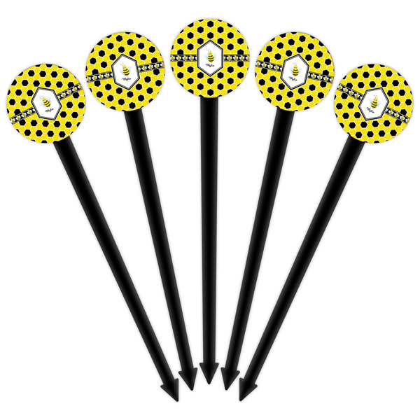 Honeycomb Black Plastic 6" Food Pick - Round - Fan View