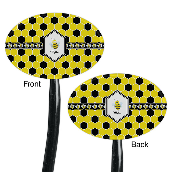 Honeycomb Black Plastic 7" Stir Stick - Double Sided - Oval - Front & Back