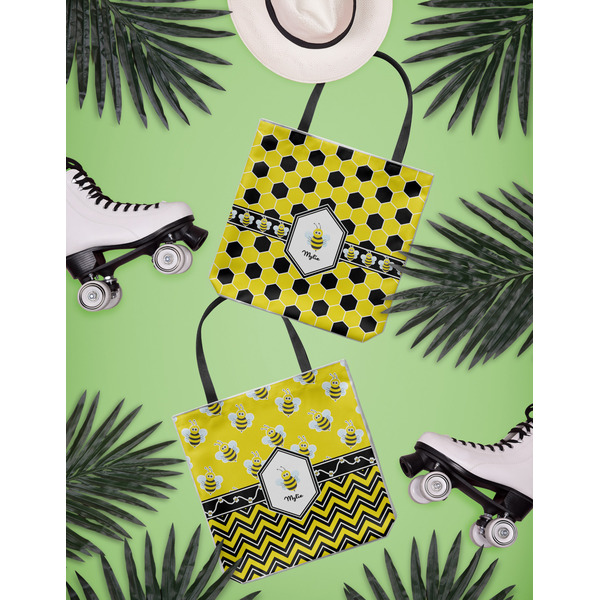 Honeycomb Canvas Tote Lifestyle Front and Back- 13x13