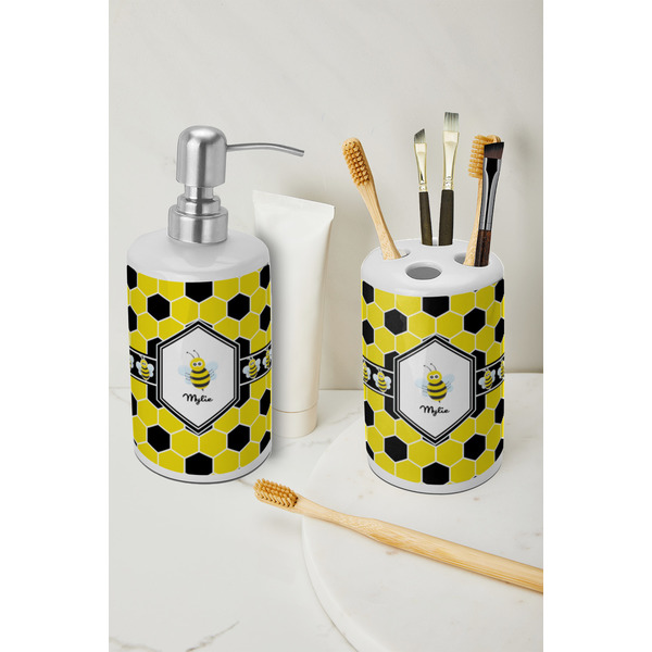 Honeycomb Ceramic Bathroom Accessories - LIFESTYLE (toothbrush holder & soap dispenser)