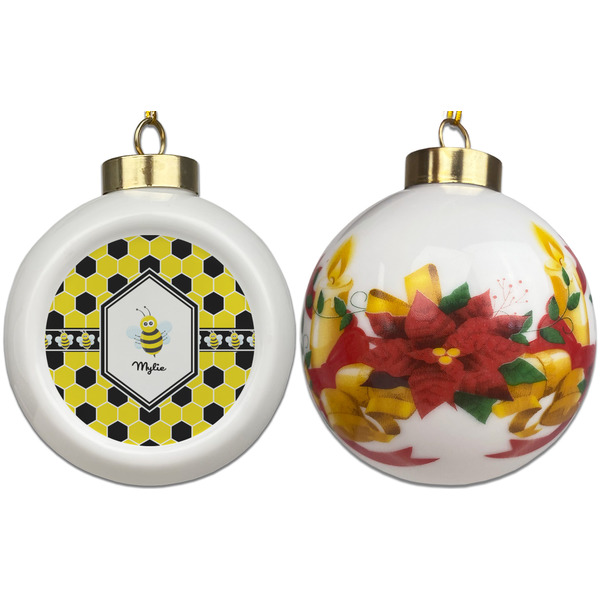 Honeycomb Ceramic Christmas Ornament - Poinsettias (APPROVAL)