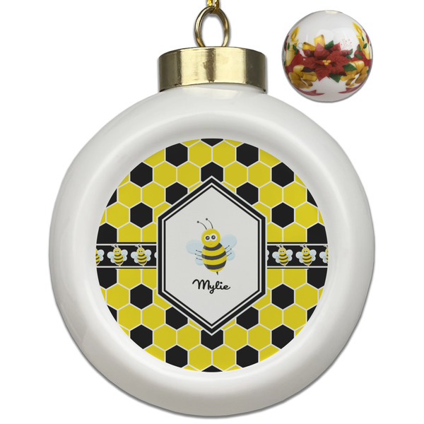 Custom Honeycomb Ceramic Ball Ornaments - Poinsettia Garland (Personalized)