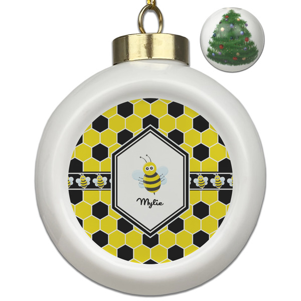 Custom Honeycomb Ceramic Ball Ornament - Christmas Tree (Personalized)