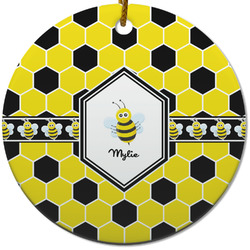 Honeycomb Round Ceramic Ornament w/ Name or Text