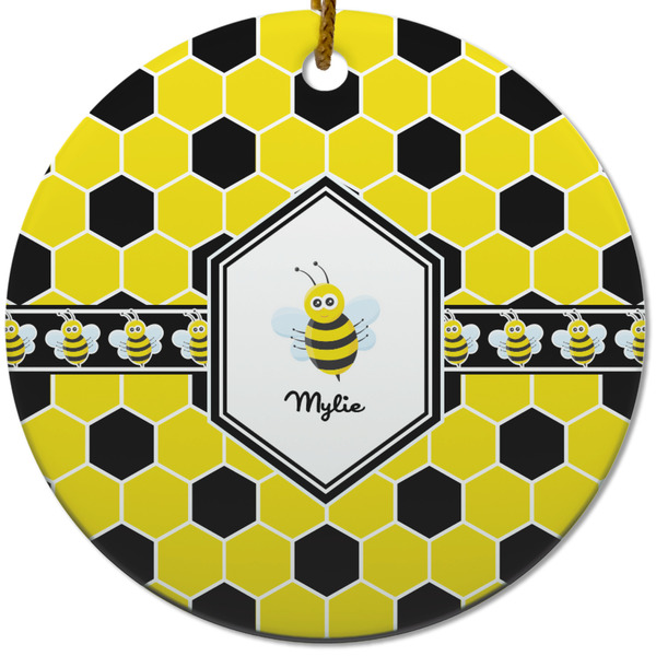 Custom Honeycomb Round Ceramic Ornament w/ Name or Text