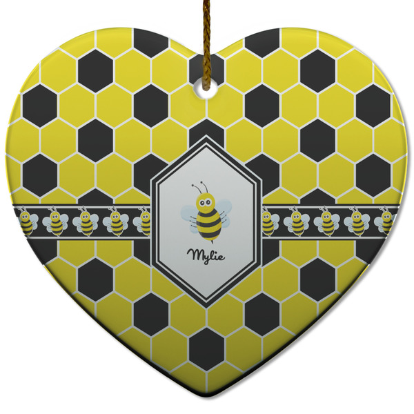 Custom Honeycomb Heart Ceramic Ornament w/ Name or Text