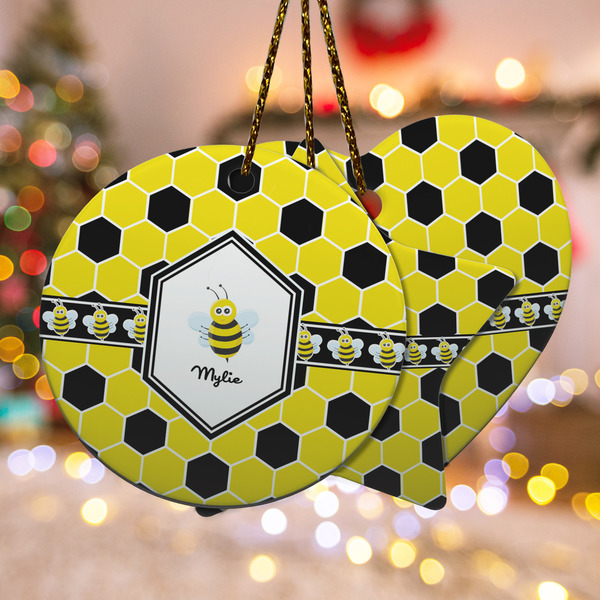 Custom Honeycomb Ceramic Ornament w/ Name or Text
