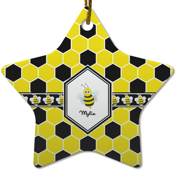 Custom Honeycomb Star Ceramic Ornament w/ Name or Text