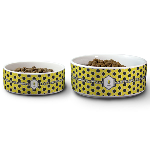 Honeycomb Ceramic Dog Bowls - Size Comparison