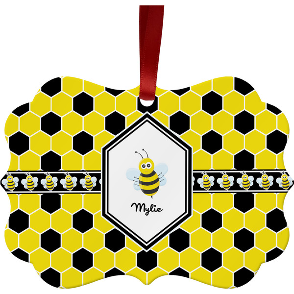 Custom Honeycomb Metal Frame Ornament - Double Sided w/ Name or Text