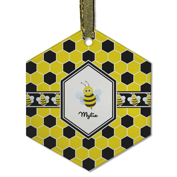 Custom Honeycomb Flat Glass Ornament - Hexagon w/ Name or Text