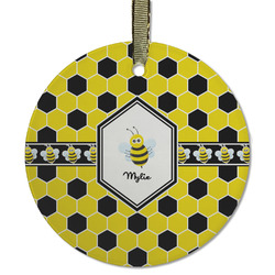 Honeycomb Flat Glass Ornament - Round w/ Name or Text