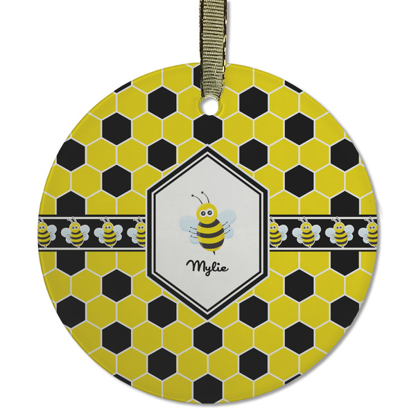 Custom Honeycomb Flat Glass Ornament - Round w/ Name or Text