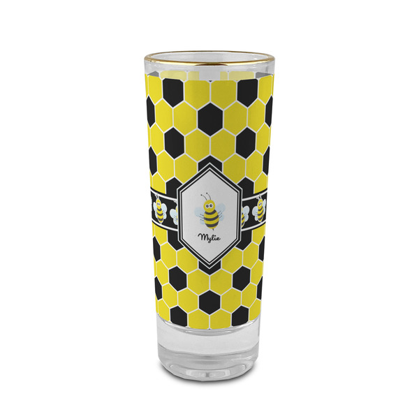 Custom Honeycomb 2 oz Shot Glass - Glass with Gold Rim (Personalized)