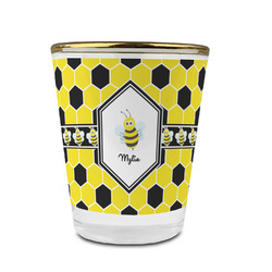 Honeycomb Glass Shot Glass - 1.5 oz - with Gold Rim - Set of 4 (Personalized)